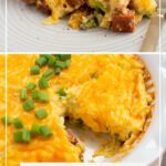 Pinterest graphic with text and collage of crustless broccoli quiche.