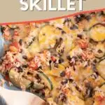 Pinterest graphic with text and zucchini black bean skillet meal.