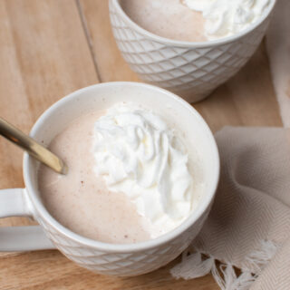 White hot chocolate in mugs.