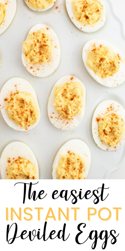 Pinterest graphic with text and deviled eggs.
