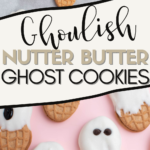 Pinterest graphic with text and collage of Nutter Butter ghost cookies.