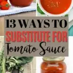 Pinterest graphic with text and collage of ingredients used to substitute for tomato sauce.