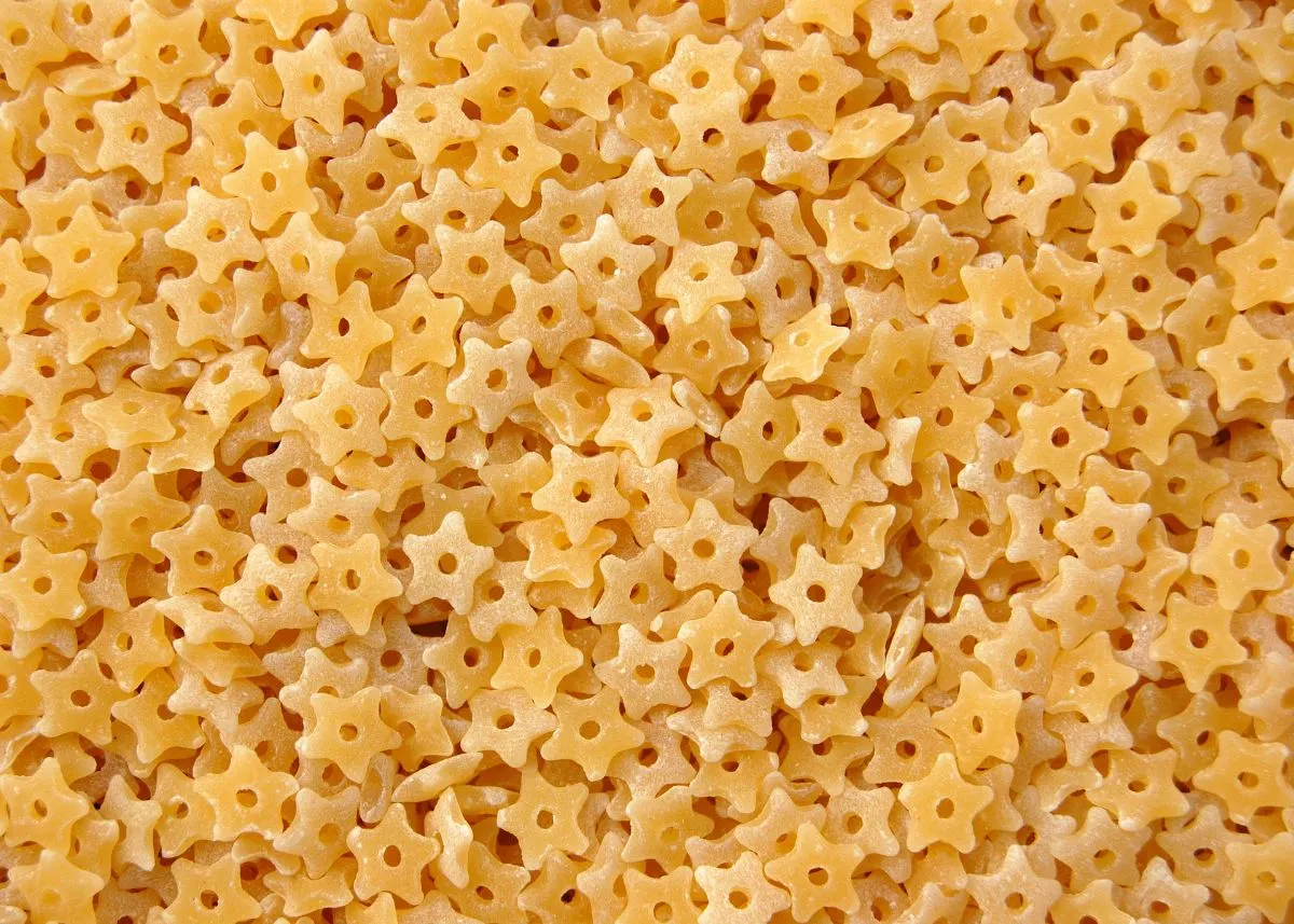 Full frame photo of small pastina star pasta.