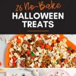 Pinterest graphic with text that reads "26 No-Bake Halloween Treats" and a collage of Halloween-themed treats.