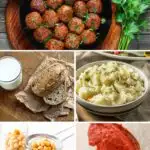 Pinterest graphic with text and collage of egg substitutes for meatballs.