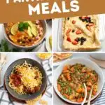 Pinterest graphic with text that reads "72 Delicious Pantry Staple Meals" and a collage of food storage meals.