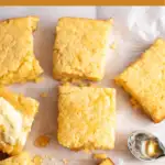 Pinterest graphic with photo and text that says delicious protein cornbread.