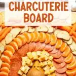 Pinterest graphic with photo and text that reads "easy turkey charcuterie board."