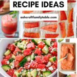 Pinterest graphic with text that reads "Watermelon Recipe Ideas" and a collage of summer watermelon recipes.