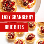 Photo collage of mini appetizers with text that reads: easy cranberry brie bites.