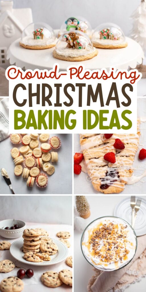 Pinterest graphic with text for Christmas baking ideas and a collage of Christmas desserts.