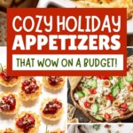 Pinterest graphic with text and a collage of Christmas appetizers and finger foods.