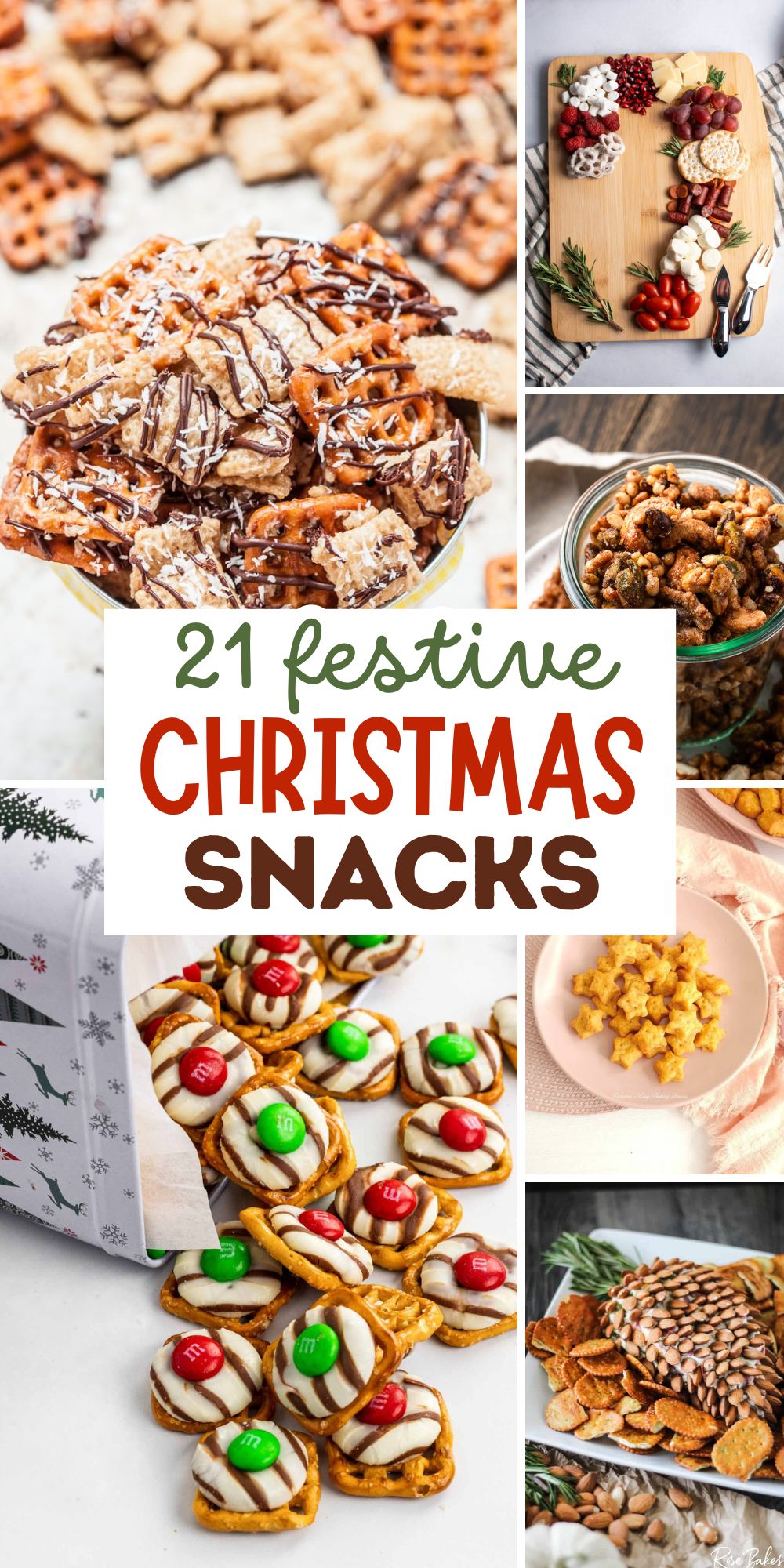 Pinterest graphic with text and a collage of Christmas snacks for kids and adults.