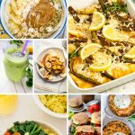 Pinterest graphic with text and a collage of high protein breakfast ideas.