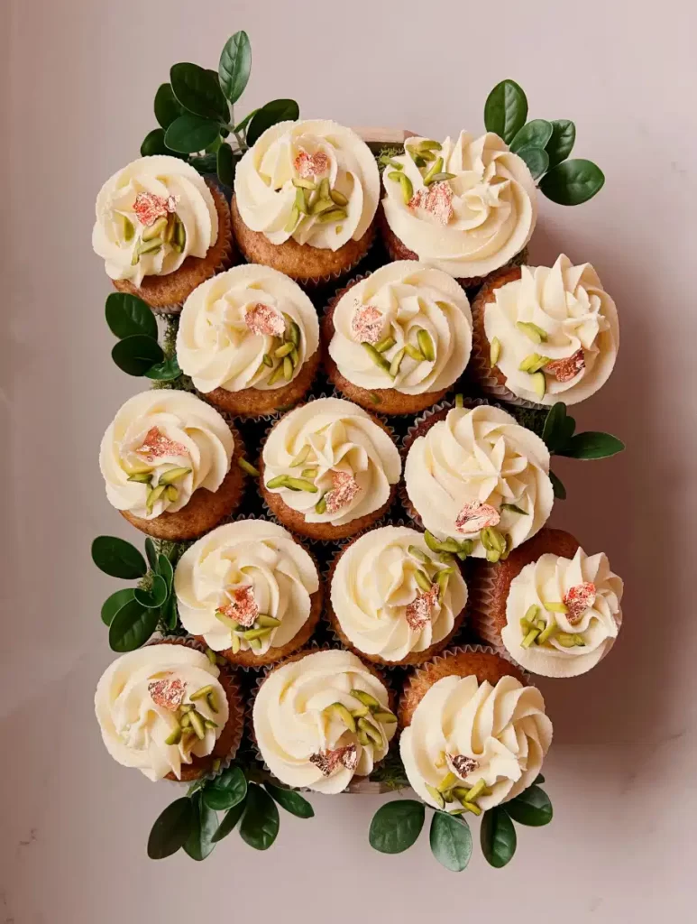 Spring ricotta cupcakes with buttercream frosting.