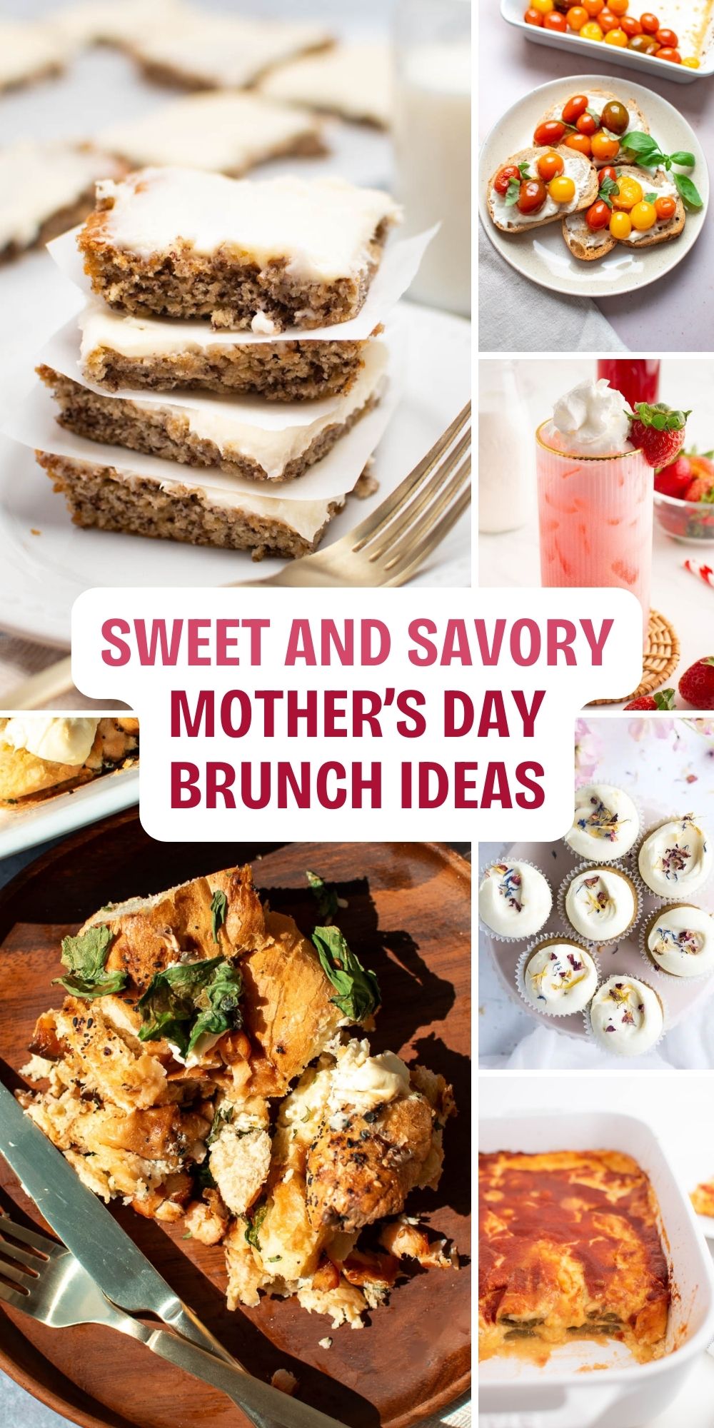 Pinterest graphic with text and a collage of Mother's Day brunch ideas.