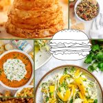 Pinterest graphic with text and a collage of burger bar ideas.