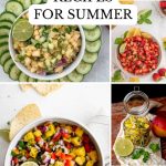 Pinterest graphic with text and a collage of fruit salsa recipes.