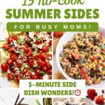 Pinterest graphic with text and a collage of no-cook summer side dishes.