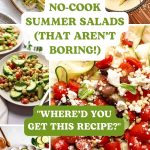Pinterest graphic with text and a collage of no-cook summer side dishes.