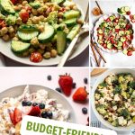 Pinterest graphic with text and a collage of no-cook summer side dishes.