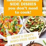 Pinterest graphic with text and a collage of no-cook summer side dishes.