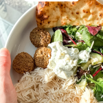 Photo of falafel bowl with text overlay that reads "I started eating like this and stopped ordering takeout."