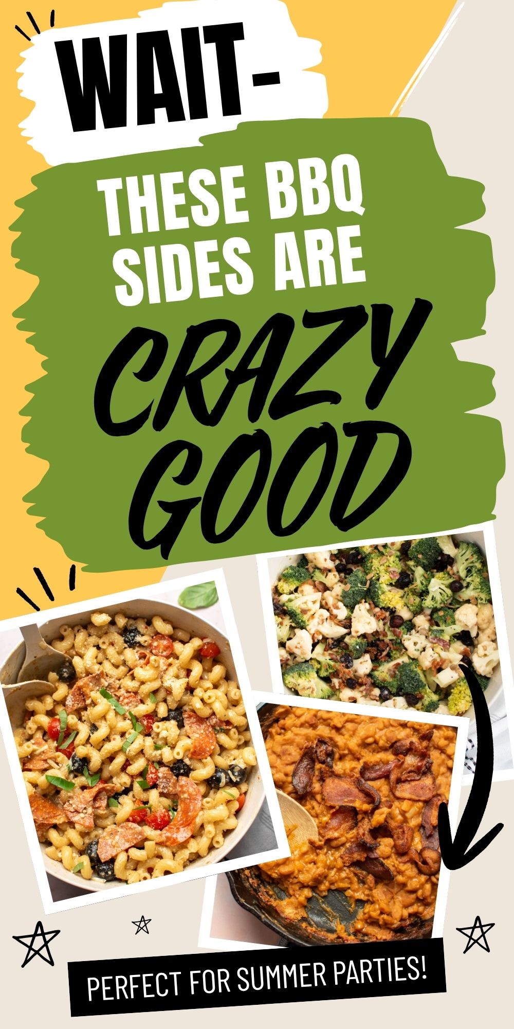 Pinterest graphic with text and a collage of bbq side dishes for summer.