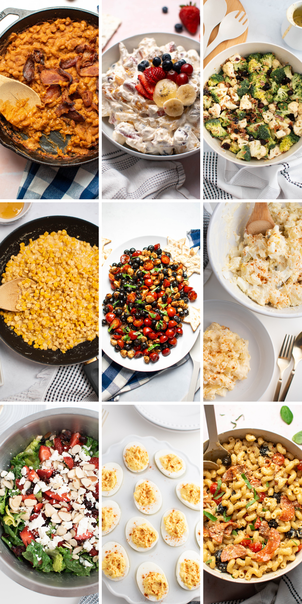 Collage of crowd pleasing BBQ side dishes.