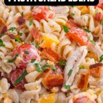 Pinterest graphic with text for high protein pasta salad recipes with coordinating image(s).
