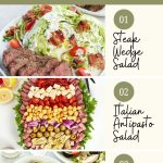 Pinterest graphic with text for high protein salads with corresponding images.