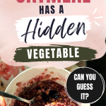 Pinterest graphic with photo and text that reads "this protein oatmeal has a hidden vegetable."