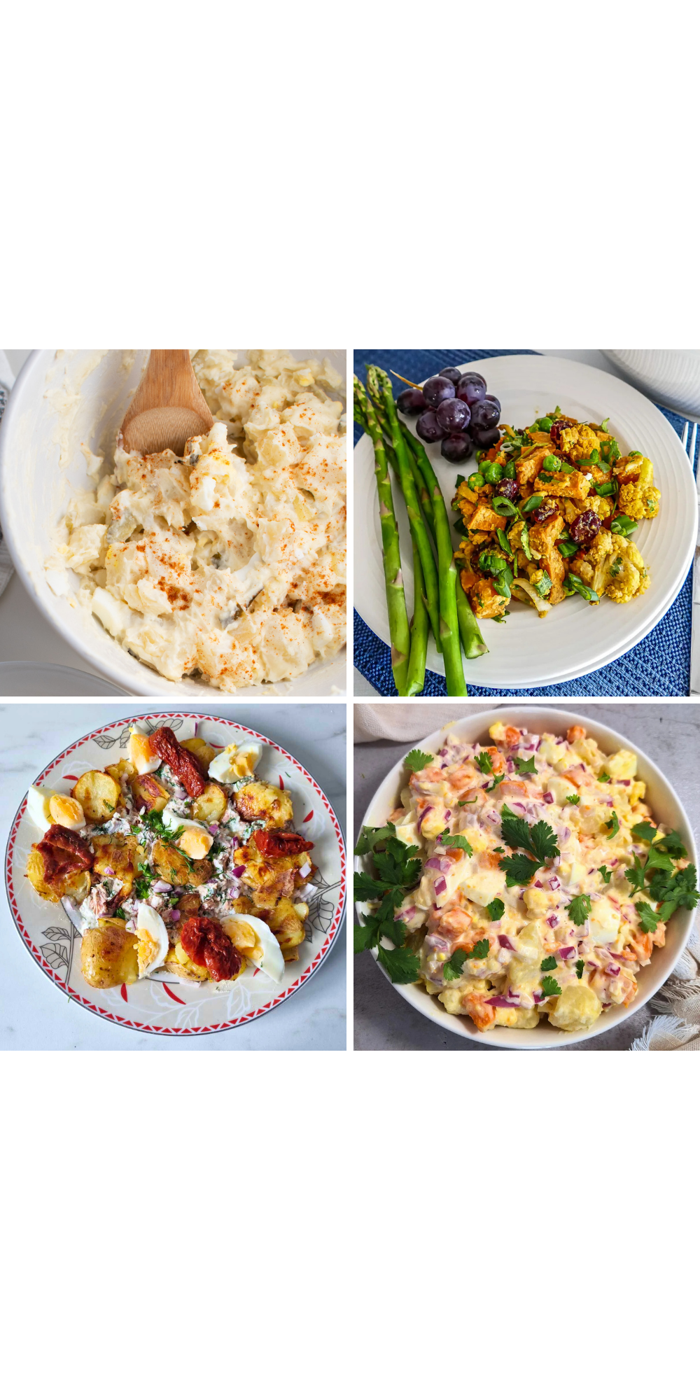 Collage of unique potato salad recipes.
