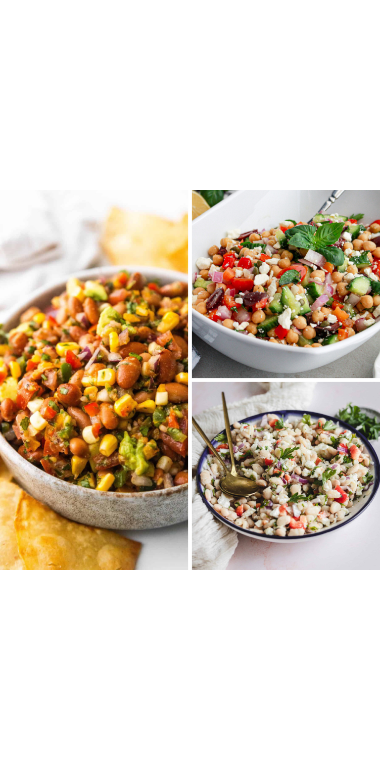 Collage of different bean salad recipes.
