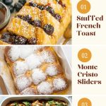 Pinterest graphic with text and a collage/image of cozy recipes with bread like bread pudding, garlic bread, and bread casseroles.
