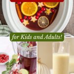 Pinterest graphic and image collage with non alcoholic Christmas drinks.