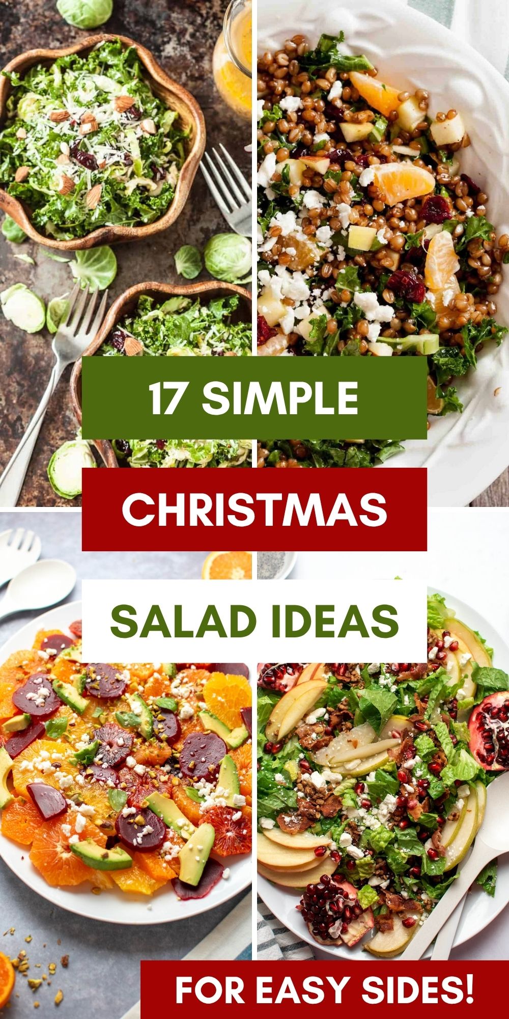 Pinterest graphic with text and a collage of Christmas salad recipes.