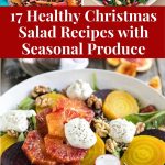Pinterest graphic with text and a collage of Christmas salad recipes.