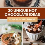Pinterest graphic and image collage with unique hot chocolate recipes.