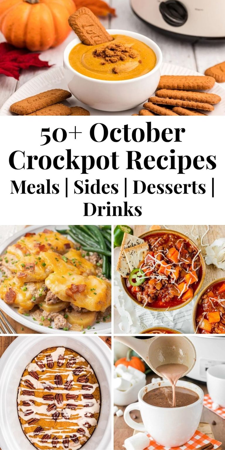 Pinterest graphic with text and a collage of October crockpot recipes.
